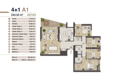 آپارتمان در  Izmir ، امارات متحده عربی 4 خوابه ، 165 متر مربع.  شماره 52407 - 15
