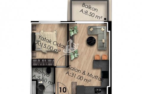 آپارتمان در  Gazipasa ، امارات متحده عربی 1 خوابه ، 60 متر مربع.  شماره 52732 - 8