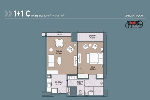 آپارتمان در  Istanbul ، امارات متحده عربی 1 خوابه ، 51 متر مربع.  شماره 53602 - 24