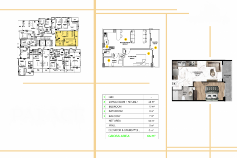 آپارتمان در  Alanya ، امارات متحده عربی 1 خوابه ، 63 متر مربع.  شماره 52431 - 12