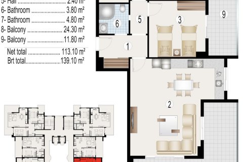 آپارتمان در  Alanya ، امارات متحده عربی 1 خوابه ، 74 متر مربع.  شماره 51482 - 19