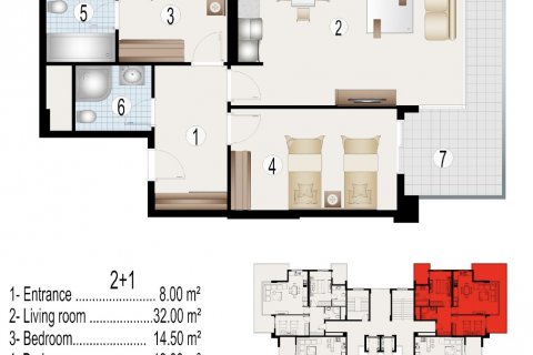 آپارتمان در  Alanya ، امارات متحده عربی 1 خوابه ، 74 متر مربع.  شماره 51482 - 20