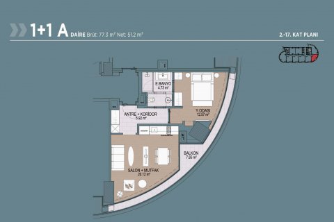 آپارتمان در  Istanbul ، امارات متحده عربی 1 خوابه ، 51 متر مربع.  شماره 53602 - 22