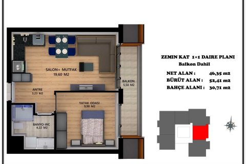 آپارتمان در  Antalya ، امارات متحده عربی 1 خوابه ، 56 متر مربع.  شماره 53613 - 9
