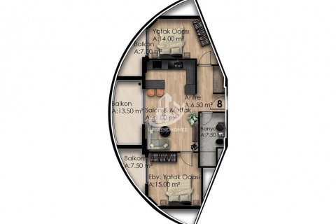 آپارتمان در  Gazipasa ، امارات متحده عربی 1 خوابه ، 60 متر مربع.  شماره 52732 - 10