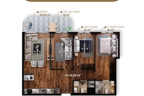 آپارتمان در  Izmir ، امارات متحده عربی 3 خوابه ، 130 متر مربع.  شماره 52437 - 12