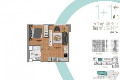 آپارتمان در  Istanbul ، امارات متحده عربی 1 خوابه ، 90 متر مربع.  شماره 52847 - 11