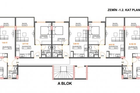آپارتمان در  Alanya ، امارات متحده عربی 1 خوابه ، 52 متر مربع.  شماره 53969 - 14