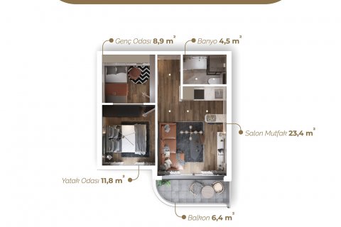 آپارتمان در  Izmir ، امارات متحده عربی 2 خوابه ، 81 متر مربع.  شماره 52436 - 13