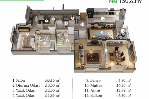 آپارتمان در Basaksehir،  Istanbul ، امارات متحده عربی 4 خوابه ، 210 متر مربع.  شماره 59798 - 13