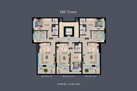 آپارتمان در در Hill Tower Residence (Аланья, Турция) Alanya ، امارات متحده عربی 3 خوابه ، 160 متر مربع.  شماره 56147 - 23