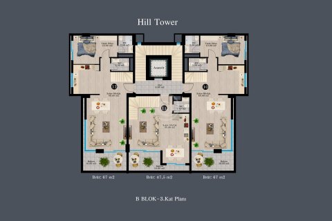 آپارتمان در در Hill Tower Residence (Аланья, Турция) Alanya ، امارات متحده عربی 3 خوابه ، 160 متر مربع.  شماره 56147 - 22