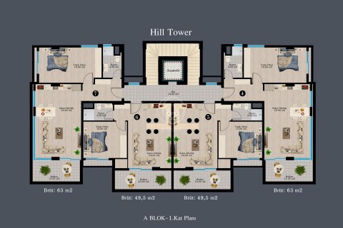آپارتمان در در Hill Tower Residence (Аланья, Турция) Alanya ، امارات متحده عربی 3 خوابه ، 160 متر مربع.  شماره 56147 - 24