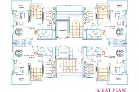 آپارتمان در  Avsallar ، امارات متحده عربی 2 خوابه ، 61 متر مربع.  شماره 61465 - 23