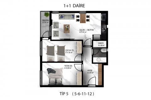 آپارتمان در در Oba Kent Evleri Residence &#8212; стильные квартиры в популярном европейском районе Аланьи Alanya ، امارات متحده عربی 1 خوابه ، 94 متر مربع.  شماره 56645 - 16