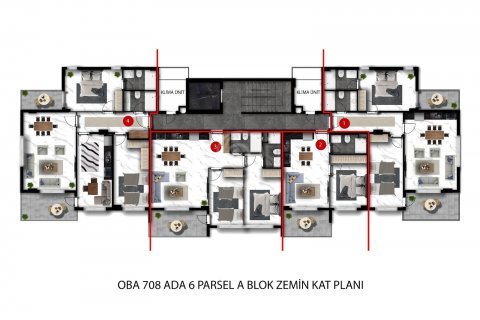 آپارتمان در در Oba Kent Evleri Residence &#8212; стильные квартиры в популярном европейском районе Аланьи Alanya ، امارات متحده عربی 1 خوابه ، 94 متر مربع.  شماره 56645 - 17