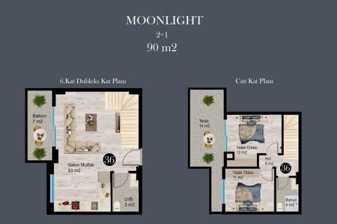 آپارتمان در در Moonlight Star Residence (Аланья, Турция) Alanya ، امارات متحده عربی 2 خوابه ، 90 متر مربع.  شماره 57034 - 27