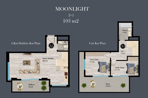آپارتمان در در Moonlight Star Residence (Аланья, Турция) Alanya ، امارات متحده عربی 2 خوابه ، 90 متر مربع.  شماره 57034 - 26
