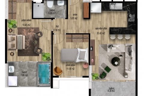 آپارتمان در  Mersin ، امارات متحده عربی 2 خوابه ، 110 متر مربع.  شماره 59433 - 19