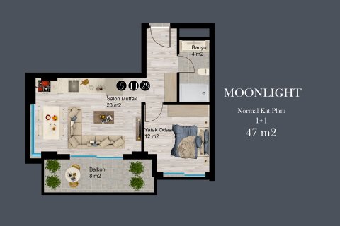 آپارتمان در در Moonlight Star Residence (Аланья, Турция) Alanya ، امارات متحده عربی 2 خوابه ، 90 متر مربع.  شماره 57034 - 25