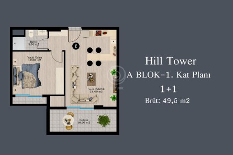 آپارتمان در در Hill Tower Residence (Аланья, Турция) Alanya ، امارات متحده عربی 3 خوابه ، 160 متر مربع.  شماره 56147 - 19
