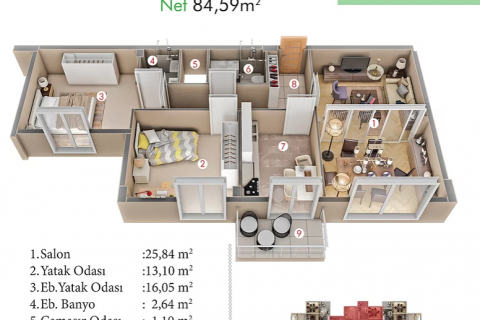 آپارتمان در Basaksehir،  Istanbul ، امارات متحده عربی 2 خوابه ، 118 متر مربع.  شماره 59797 - 5
