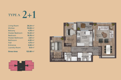 آپارتمان در  Istanbul ، امارات متحده عربی 2 خوابه ، 122 متر مربع.  شماره 63641 - 15