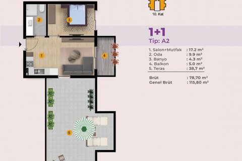 آپارتمان در  Izmir ، امارات متحده عربی 1 خوابه ، 33 متر مربع.  شماره 64539 - 13