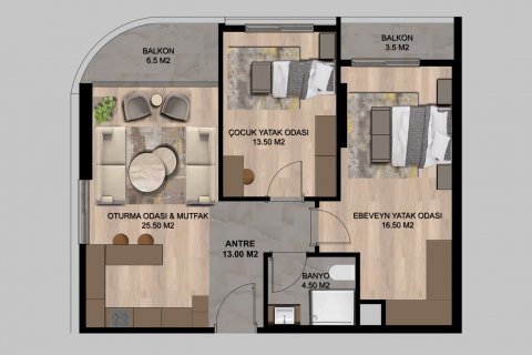آپارتمان در  Mersin ، امارات متحده عربی 2 خوابه ، 120 متر مربع.  شماره 63543 - 23