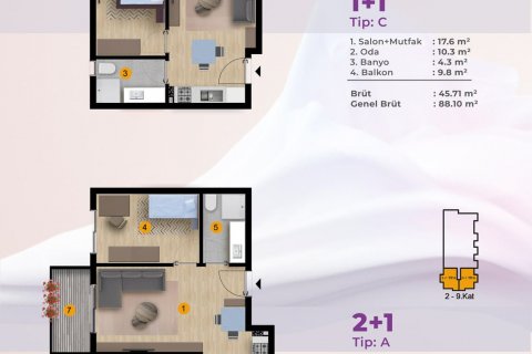 آپارتمان در  Izmir ، امارات متحده عربی 1 خوابه ، 33 متر مربع.  شماره 64539 - 14