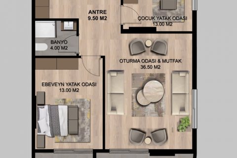 آپارتمان در  Mersin ، امارات متحده عربی 2 خوابه ، 120 متر مربع.  شماره 63543 - 21