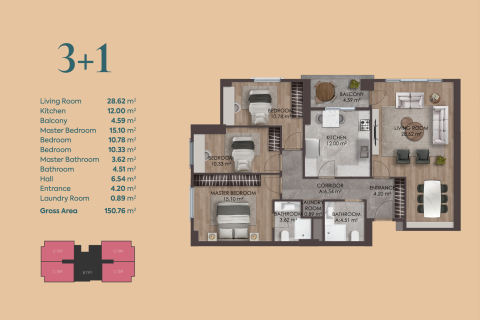 آپارتمان در  Istanbul ، امارات متحده عربی 3 خوابه ، 150 متر مربع.  شماره 63501 - 20