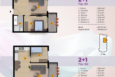 آپارتمان در  Izmir ، امارات متحده عربی 1 خوابه ، 33 متر مربع.  شماره 64539 - 15