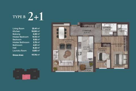 آپارتمان در  Istanbul ، امارات متحده عربی 2 خوابه ، 117 متر مربع.  شماره 63500 - 20