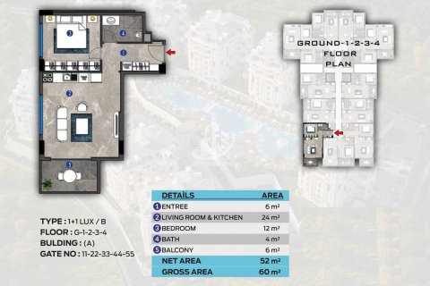 آپارتمان در  Oba ، امارات متحده عربی 1 خوابه ، 46 متر مربع.  شماره 67034 - 22