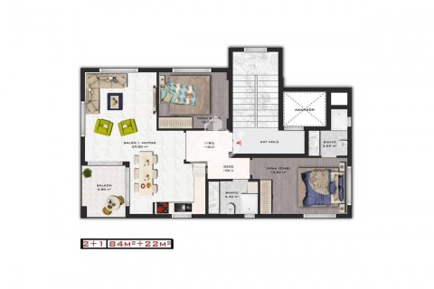 آپارتمان در  Oba ، امارات متحده عربی 1 خوابه ، 55 متر مربع.  شماره 69202 - 11