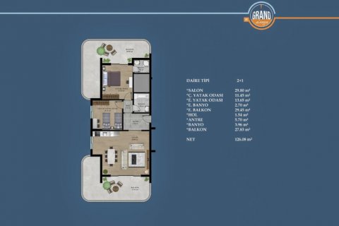 آپارتمان در  Alanya ، امارات متحده عربی 2 خوابه ، 106 متر مربع.  شماره 70443 - 4