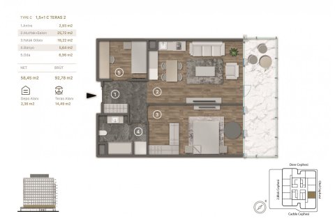آپارتمان در  Istanbul ، امارات متحده عربی 1 خوابه ، 93 متر مربع.  شماره 67749 - 17
