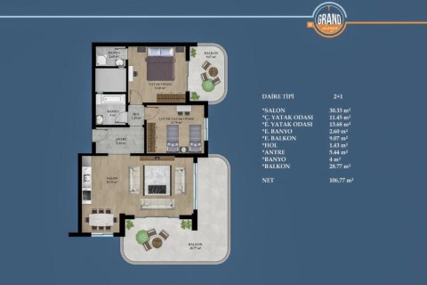 آپارتمان در  Alanya ، امارات متحده عربی 2 خوابه ، 106 متر مربع.  شماره 70443 - 2