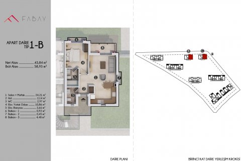 آپارتمان در  Bodrum ، امارات متحده عربی 1 خوابه ، 60 متر مربع.  شماره 67954 - 24