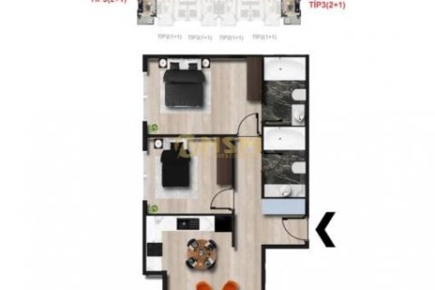 آپارتمان در  Alanya ، امارات متحده عربی 1 خوابه ، 56 متر مربع.  شماره 70371 - 15