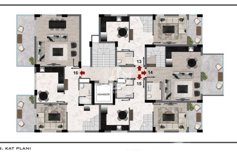 آپارتمان در  Gazipasa ، امارات متحده عربی 1 خوابه ، 50 متر مربع.  شماره 67037 - 10