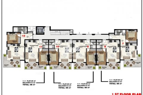 آپارتمان در  Kestel ، امارات متحده عربی 1 خوابه ، 58 متر مربع.  شماره 67629 - 11