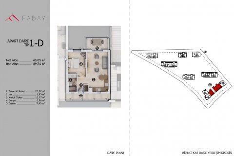 آپارتمان در  Bodrum ، امارات متحده عربی 1 خوابه ، 60 متر مربع.  شماره 67954 - 23