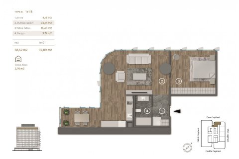 آپارتمان در  Istanbul ، امارات متحده عربی 1 خوابه ، 93 متر مربع.  شماره 67748 - 15
