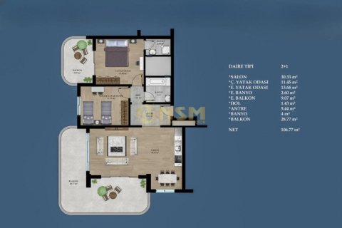 آپارتمان در  Alanya ، امارات متحده عربی 2 خوابه ، 106 متر مربع.  شماره 70443 - 24