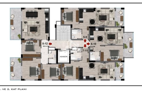 آپارتمان در  Gazipasa ، امارات متحده عربی 1 خوابه ، 50 متر مربع.  شماره 67037 - 9