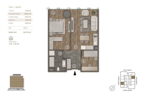 آپارتمان در  Istanbul ، امارات متحده عربی 1 خوابه ، 93 متر مربع.  شماره 67749 - 16