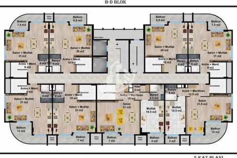 آپارتمان در  Oba ، امارات متحده عربی 1 خوابه ، 61 متر مربع.  شماره 77219 - 28