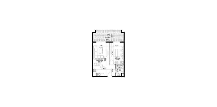 آپارتمان در در یکتا کینگدام پرمیوم Mahmutlar ، امارات متحده عربی 1 خوابه ، 68 متر مربع.  شماره 72786